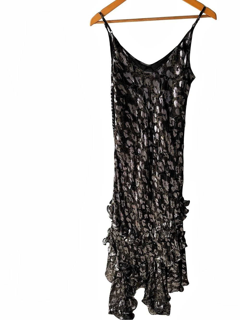 Michael Kors Collection Spruce Python Leopard Metallic Silk Ruffle Dress, US 8 - Picture 2 of 16